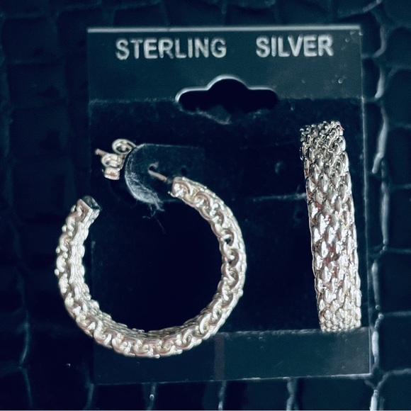 Mesh Round Hoop 1” Sterling Silver Earrings - Picture 1 of 8